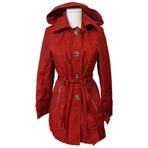 Laura Women's Red Jacket Classic Short Trench Coat Blazer w Hood Spring Rain 10